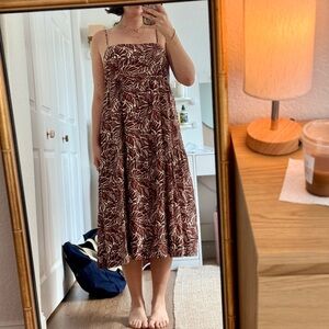Abercrombie Trapeze Spaghetti Strap Midi Dress in Brown Print- Size Small